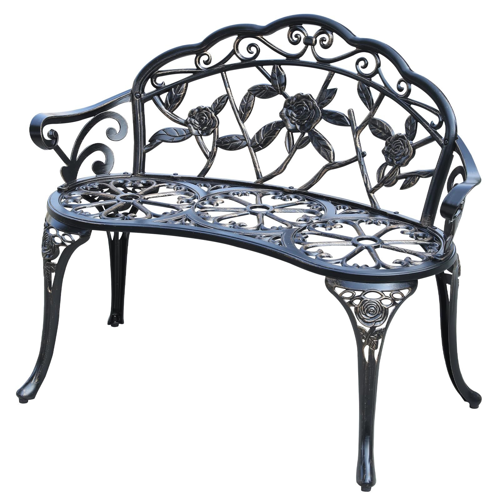 Cast Aluminium Outdoor Bench, Rose Garden Bench for Patio,Park,Lawn,Yard
