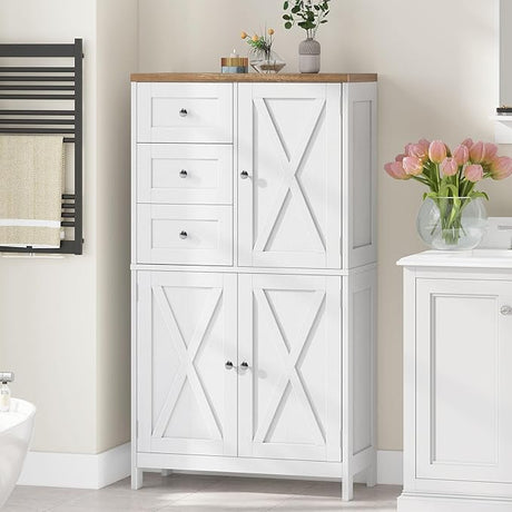 Bathroom Storage Cabinet with 2 Drawers and Barn Doors, Kitchen Pantry Cabinet