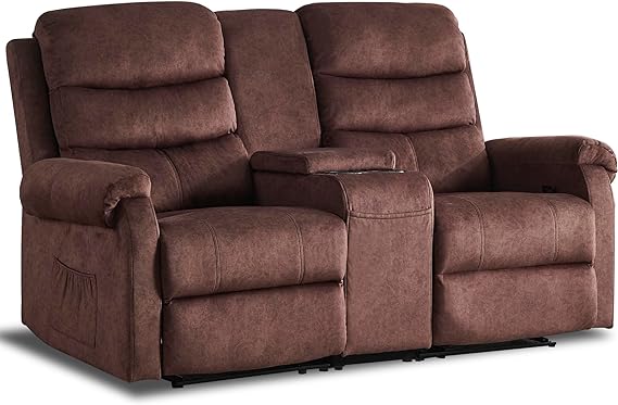 Manual Loveseat Recliner Sofa, Home Theater Seating with Console