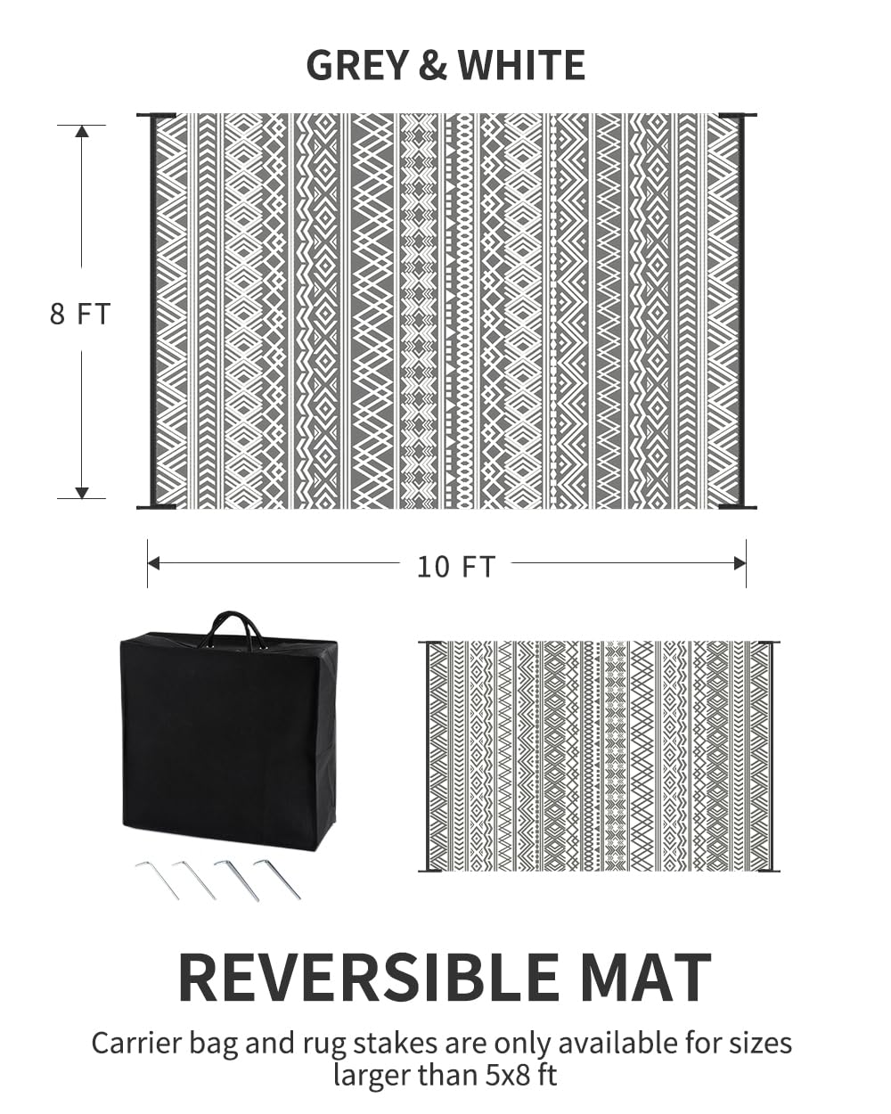 Outdoor Rug Carpet Waterproof 8x10 ft Reversible Patio Rug RV Camping Rug-Plastic