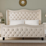 Queen Upholstered Bed with Tufted Wingback Headboard