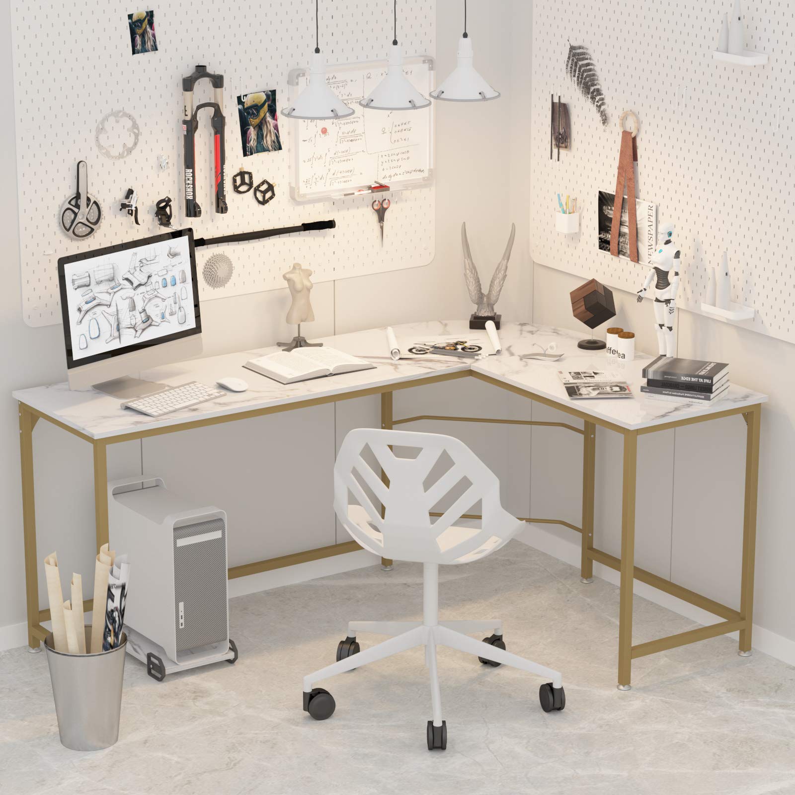 Reversible L Shaped Desk White - 66.1" Corner Gaming Computer Desk, Office Workstation Modern Home