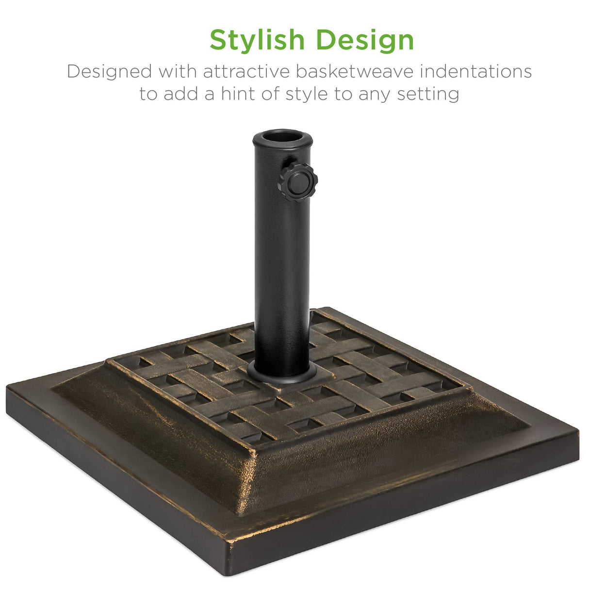 26lb Outdoor Patio Umbrella Stand Heavy-Duty Steel Square Umbrella Base w/Bronze Finish,