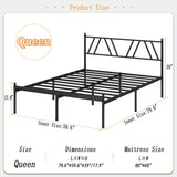 14-Inch Metal Platform Bed Frame with Headboard - Queen Size