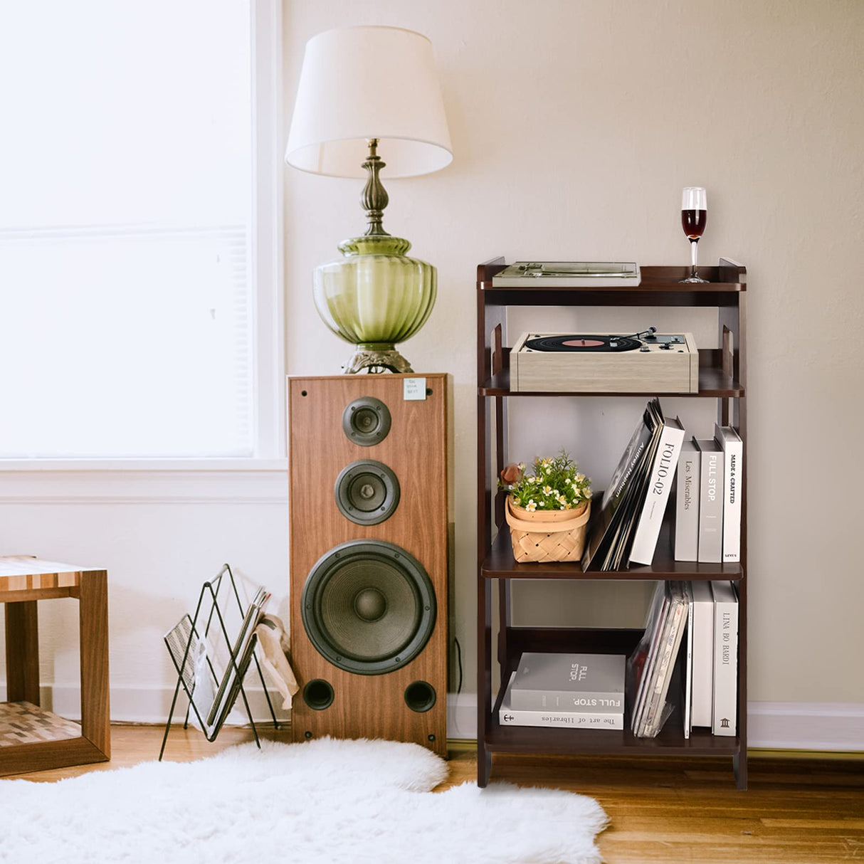 Record Player Stand, 4 Tier Wooden Turntable Stand