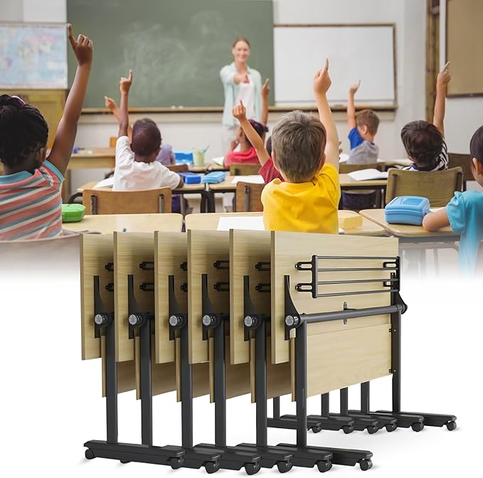 Table,Modern Wood Color Office Folding Flip Top Mobile Training Table with Chair 61"
