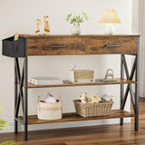 39" Console Table with 2 drawers, Industrial Entryway Table with 3 Tier Storage Shelves,