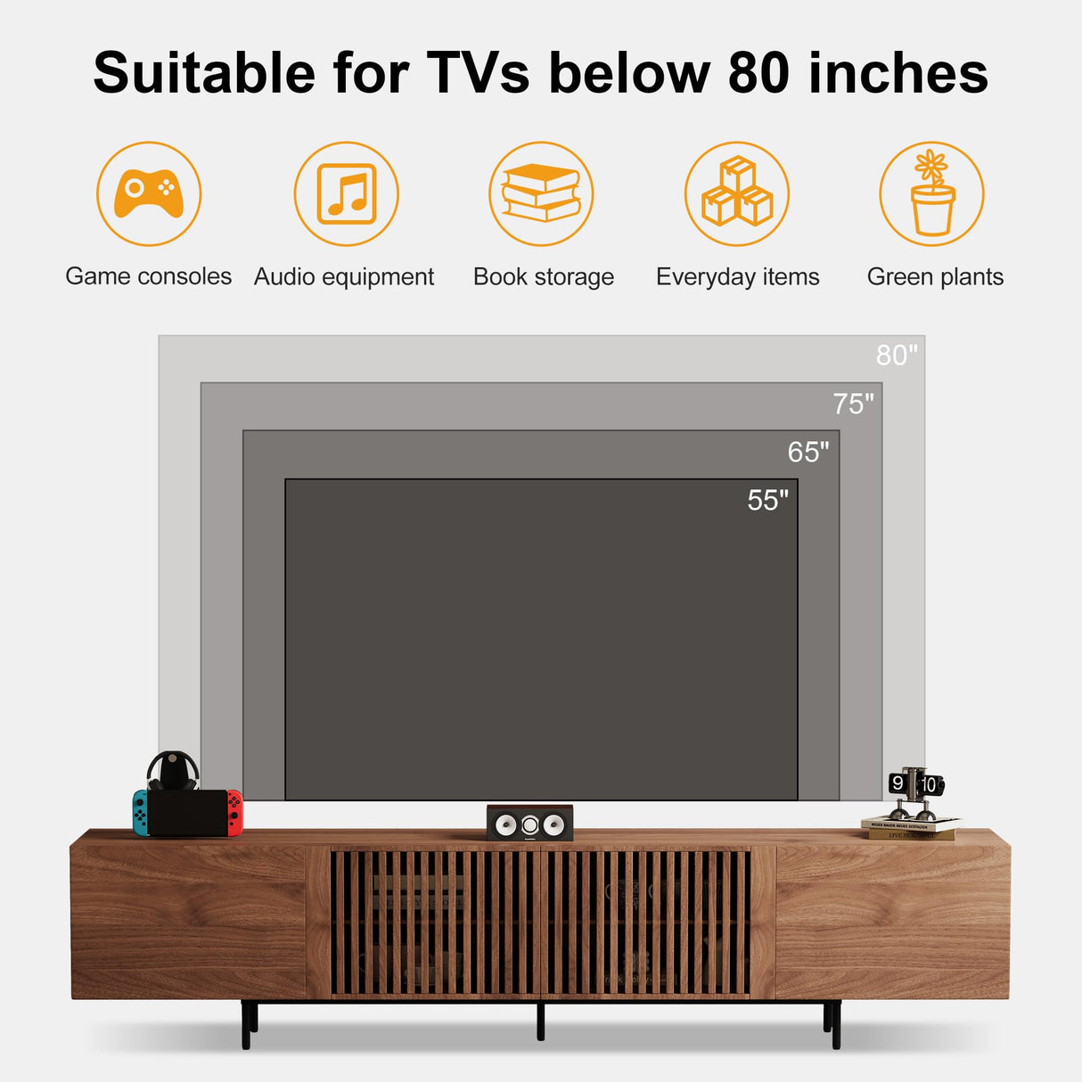 94.5" Mid-Century Modern Walnut TV Stand for TVs up to 80"