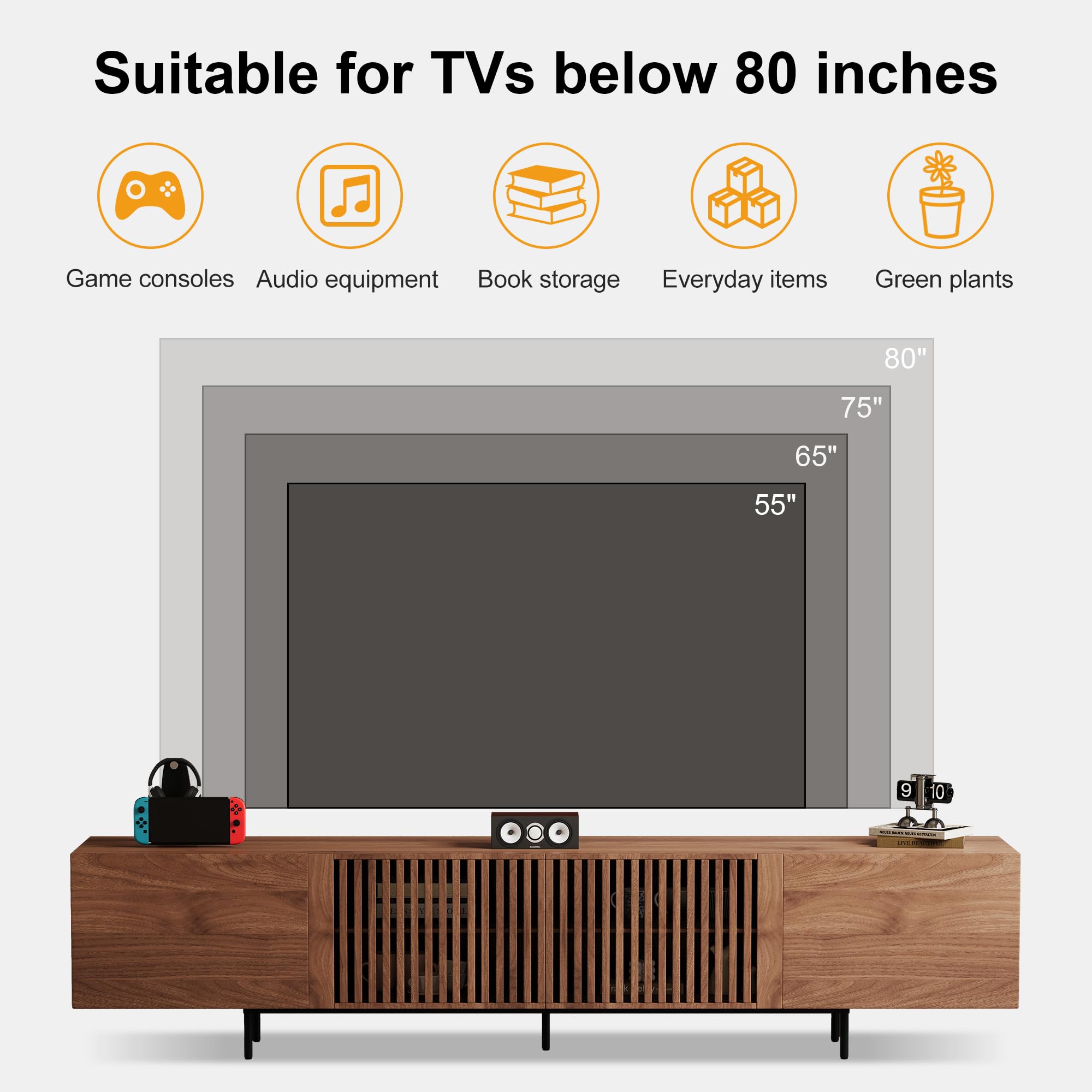 94.5" Mid-Century Modern Walnut TV Stand for TVs up to 80"