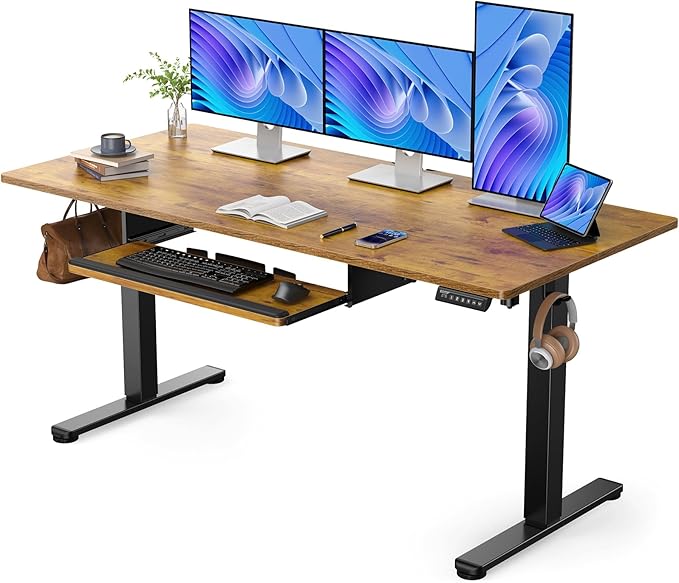 Electric Standing Desk with Keyboard Tray, 55x28 Inches Adjustable Height Sit Stand