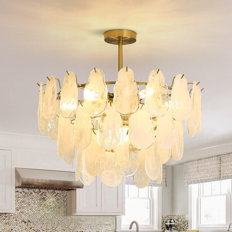 KELUOLY modern gold Chandeliers Lighting, D23.6 creative cloud glass Pendant Ceiling Fixture Lamp, 3-layer round crystal glass chandelier, 9-Light, applicable to living room, bedroom, dining hall