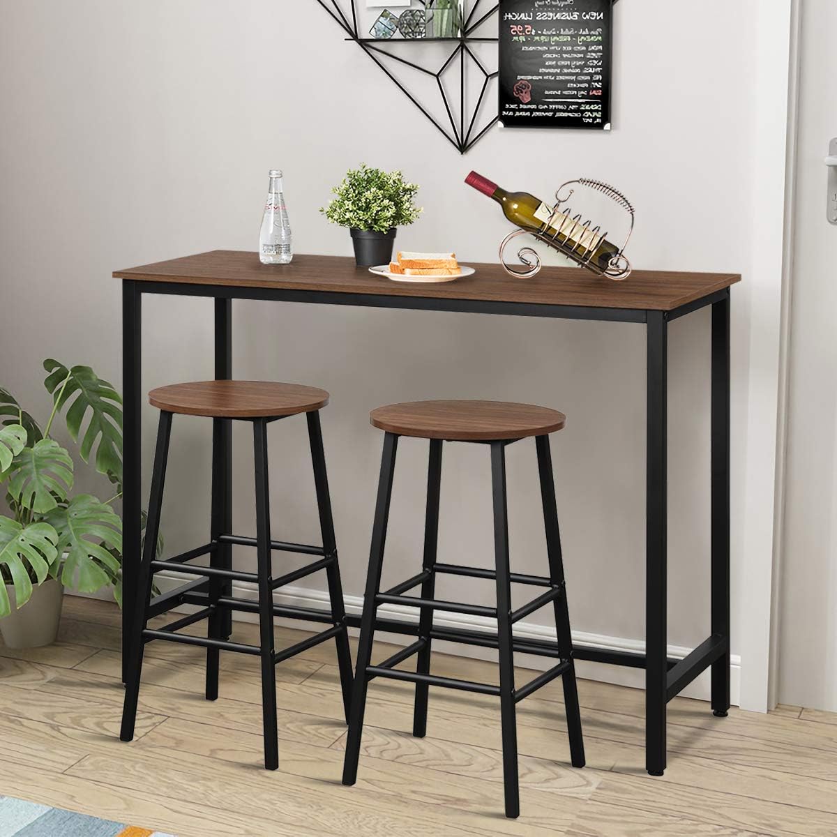 3-Piece Pub Table Set, Bar Table with 2PCS Backless Bar Stools