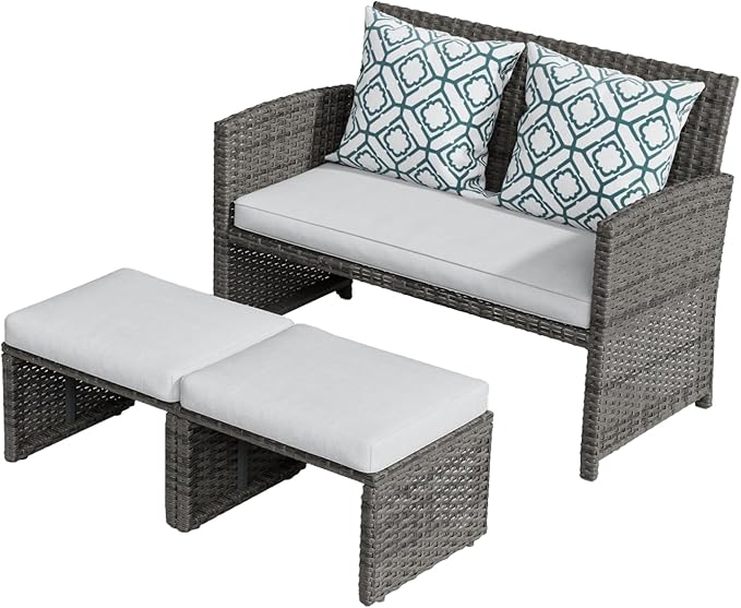 Patio Furniture Set,3 Pieces Outdoor Wicker Conversation Loveseat