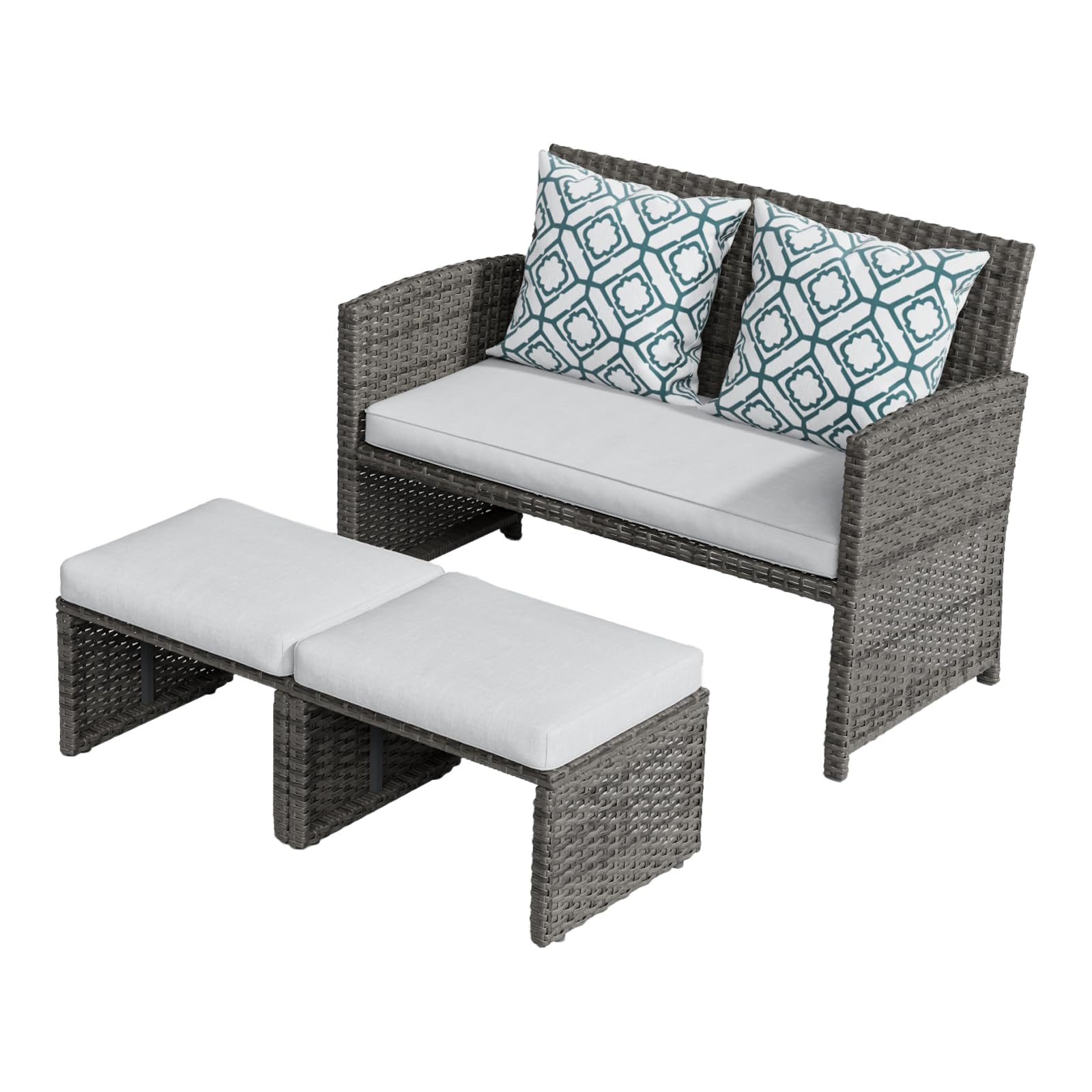 Patio Furniture Set,3 Pieces Outdoor Wicker Conversation Loveseat