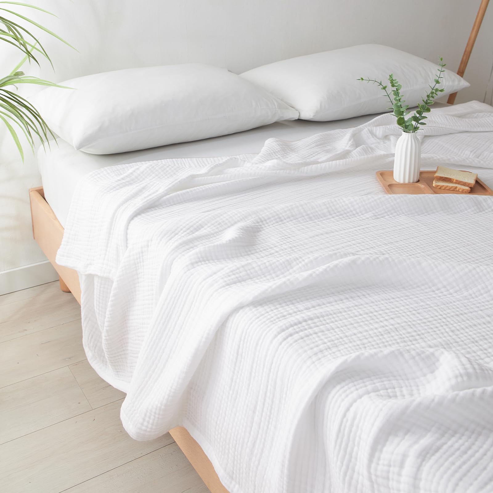 100% Cotton Muslin Blanket King Size 108" x 90", 4-Layer Lightweight