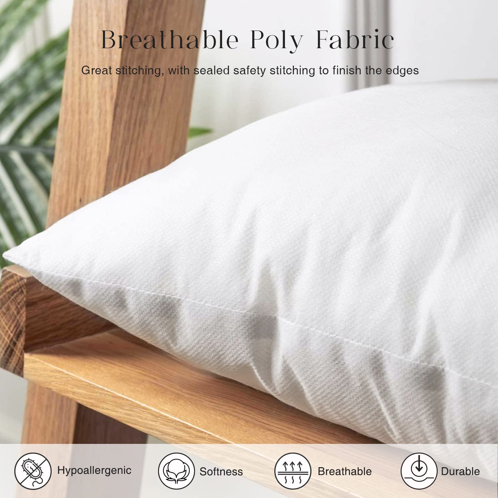 Phantoscope Pillow Inserts, Hypoallergenic 100% Virgin Fiber Square Form Microfiber Throw Pillow Inserts, Couch Bed Pillows, 20x20 Inch (Pack of 4)