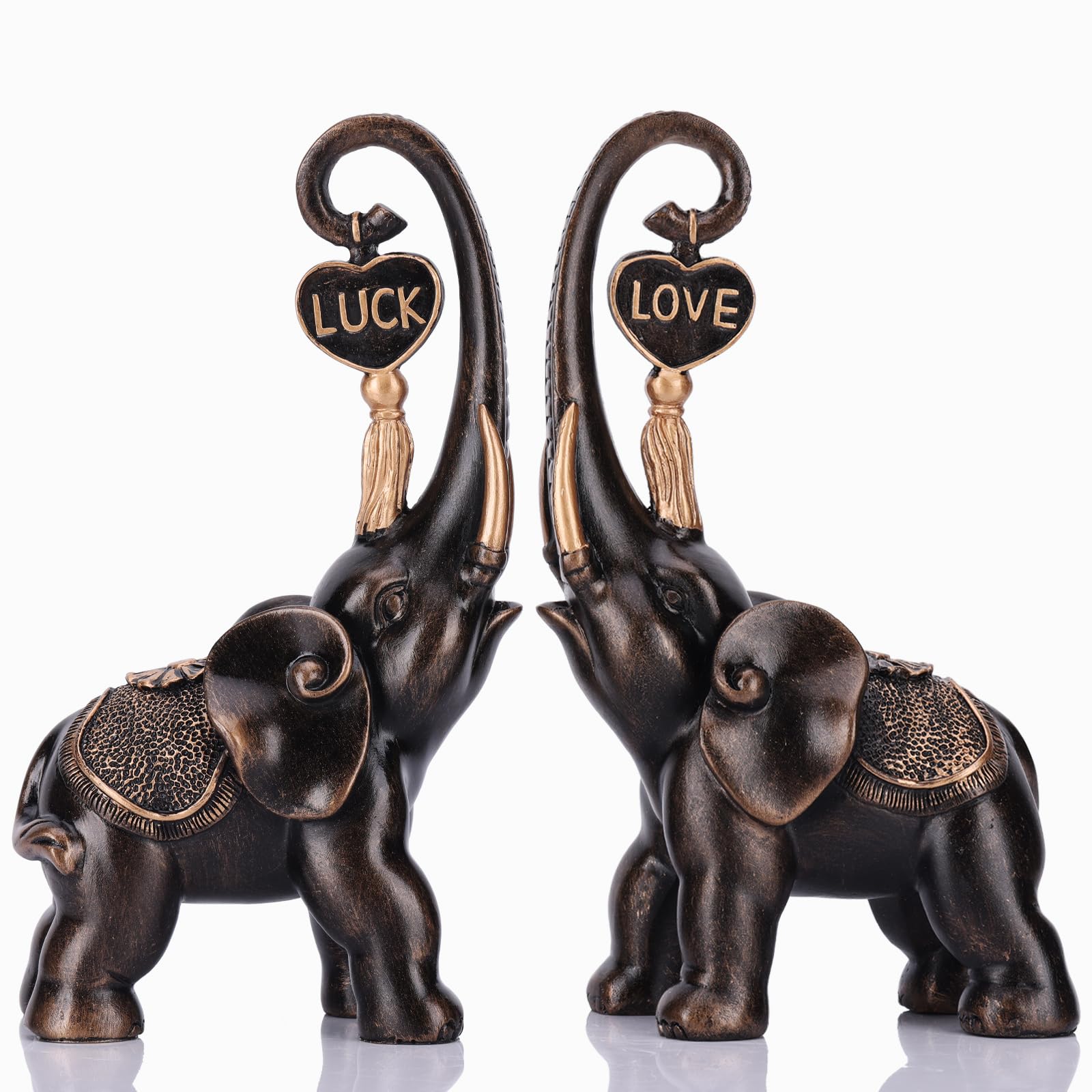 Elephant Statue 2 Piece Set, Love Elephant Sculpture, Lucky Elephant