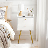 Nightstand with Charging Station, Modern Side Table with 2 Drawers