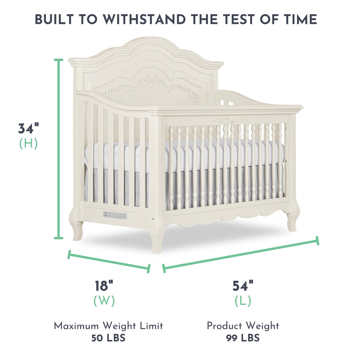 Aurora 5-In-1 Convertible Crib In Ivory Lace, Greenguard Gold Certified