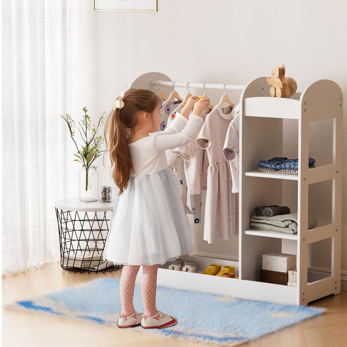 Kids Dress up Storage with Full Length Mirror, Kids Armoire Wardrobe Closet