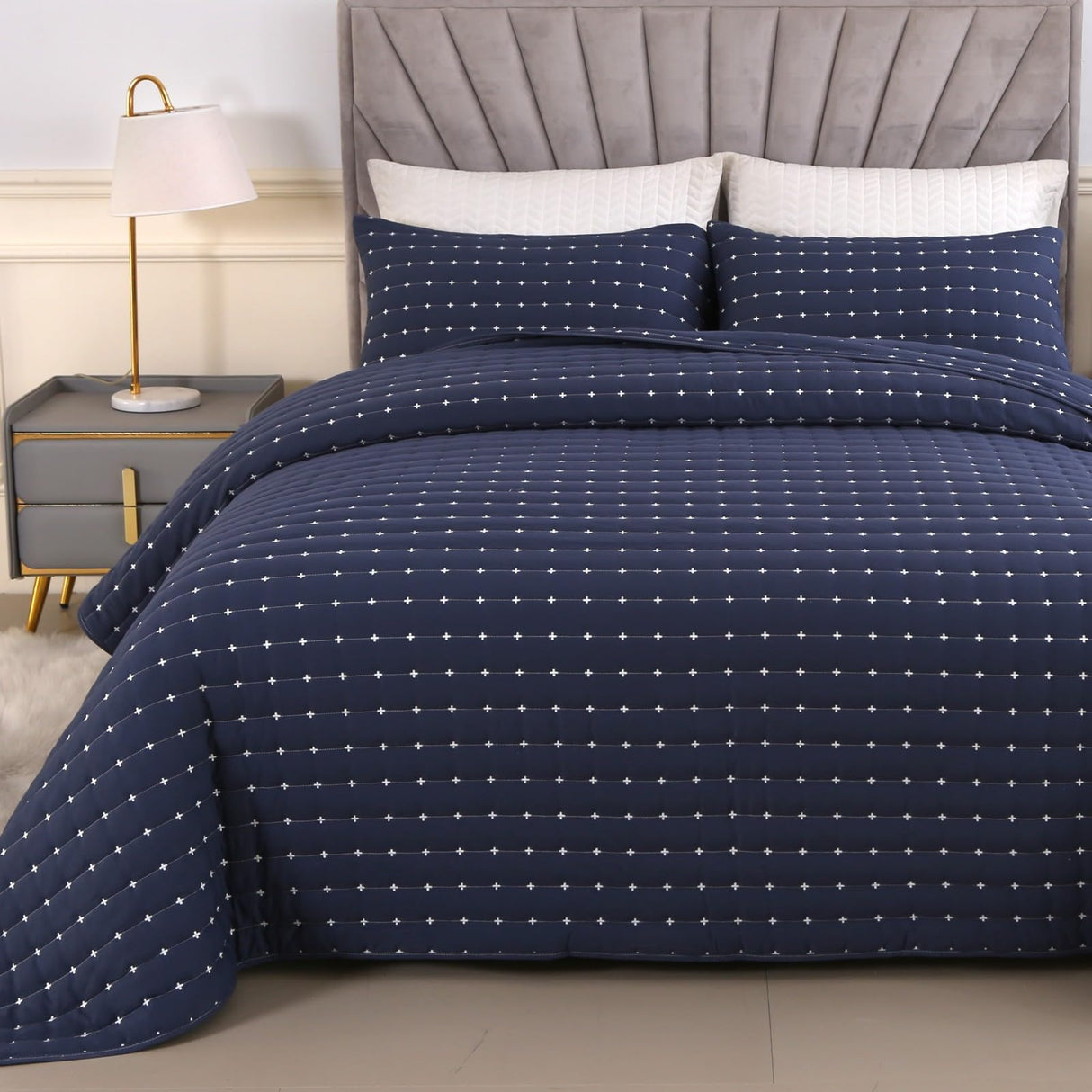 King Size Quilt Bedding Set, Soft Microfiber Bedspread King Size