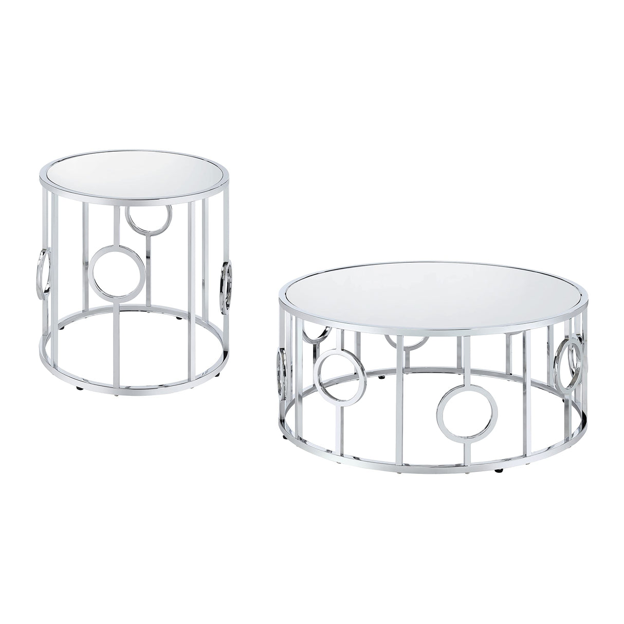 Keenan Luxury Glam Round Glass Top 2-Piece Coffee and End Table Set