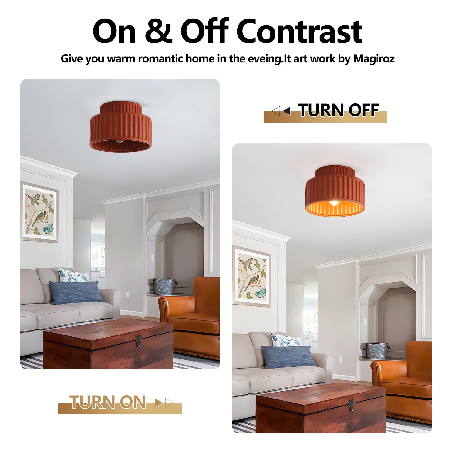 Nordic Round Semi Flush Mount Ceiling Light - Orange Red Resin