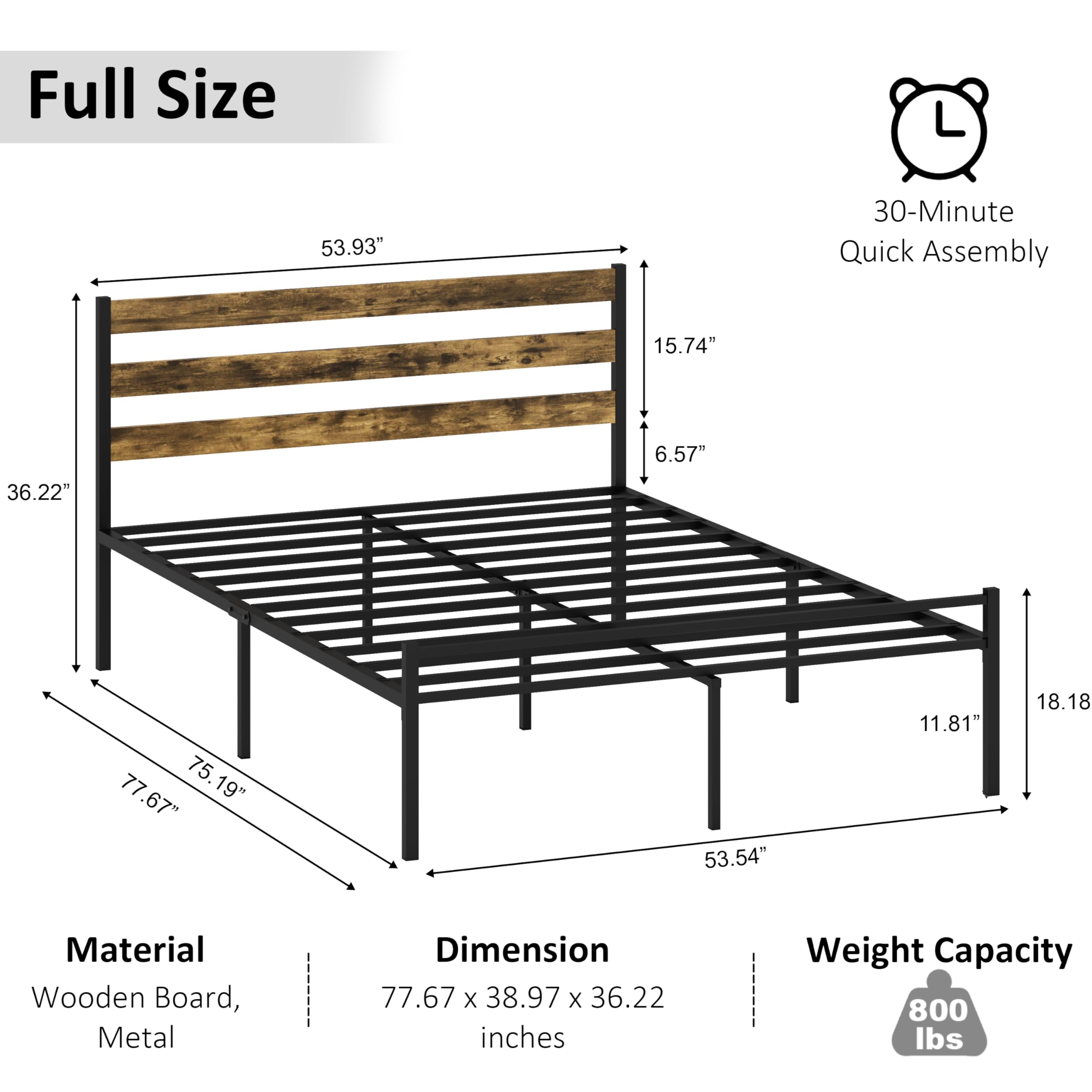 Full Size Metal Platform Bed Frame with LED Headboard