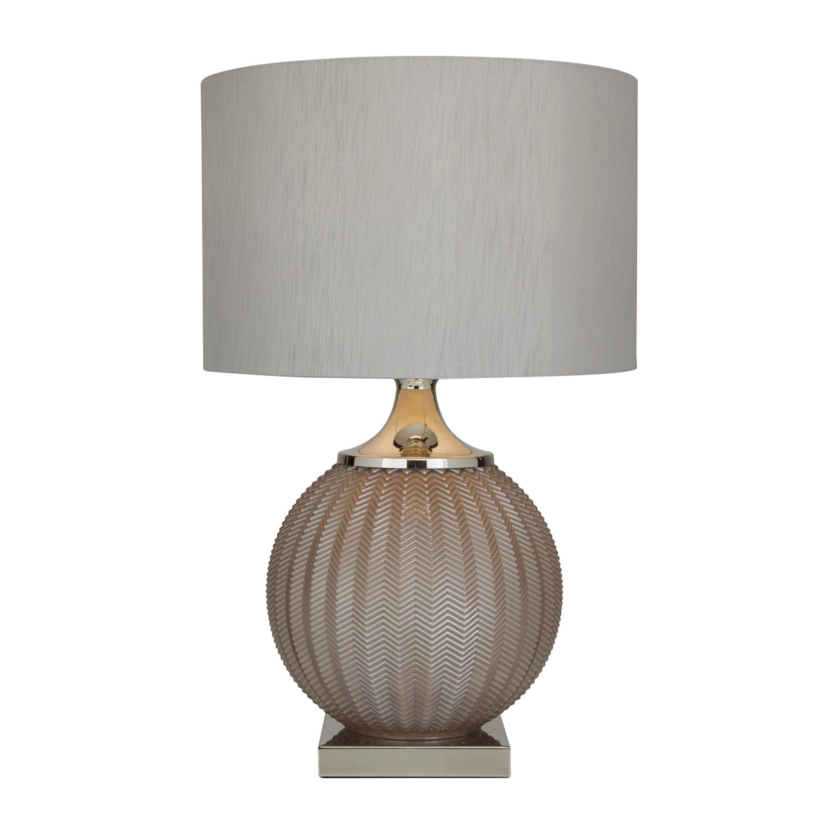 Glass Room Table Lamp Accent Lamp with Chevron Pattern, Lamp 17" x 17" x 27", Gray