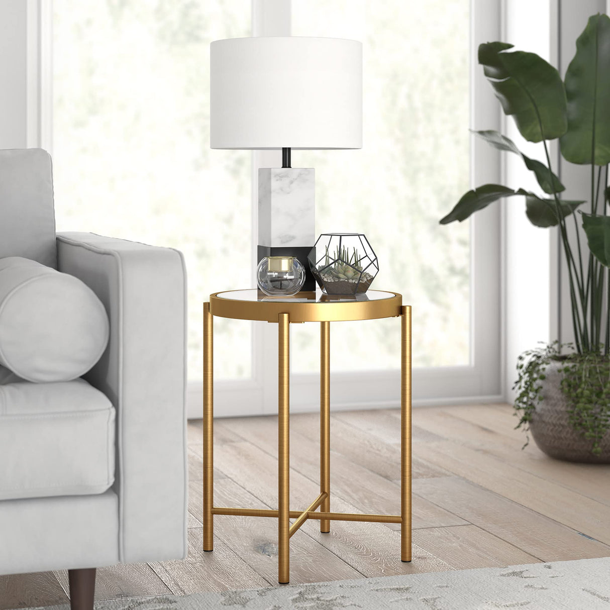 Duxbury 18'' Wide Round Side Table in Brass