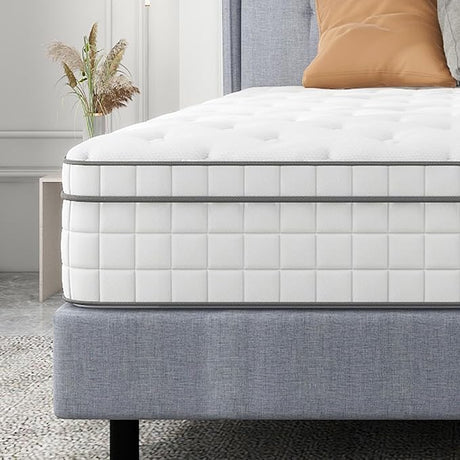 Queen Mattress, Innerspring Mattress with Breathable Foam and Pocket Spring for Motion