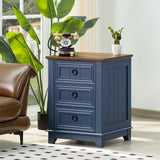 Nightstand Set of 2, Farmhouse 18 Inch End Table with 3 Drawer Metal Handle