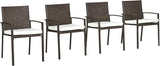2 Piece PE Rattan Outdoor Dining Chairs with Cushion, Patio Wicker Dining Chair Set