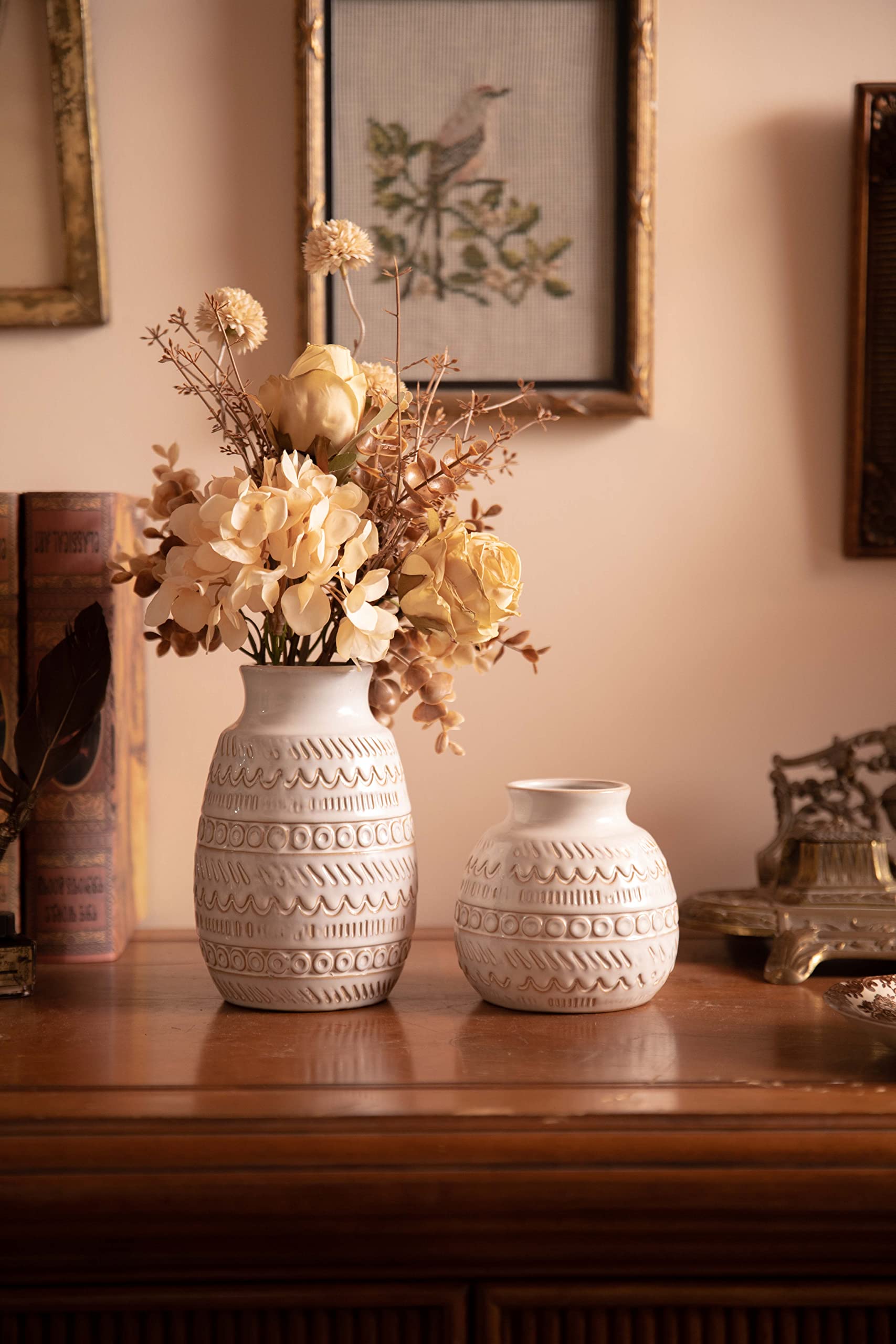 Farmhouse Vases for Home Decor, White Pottery Boho Vases, Decorative Rustic