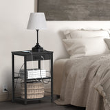 Nightstand Black with Charging Station, USB Ports, 3 Tier Side Table with Storage Shelf