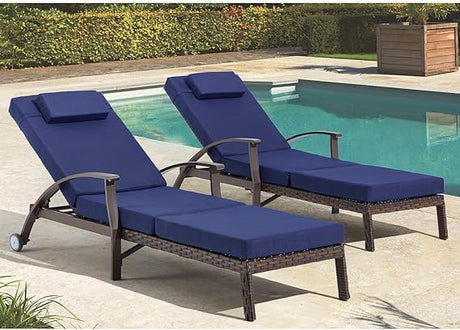 79.1''Chaise Lounge Chair Set Outdoor of 2, Patio Lounge Chair, Wicker Reclining Chair