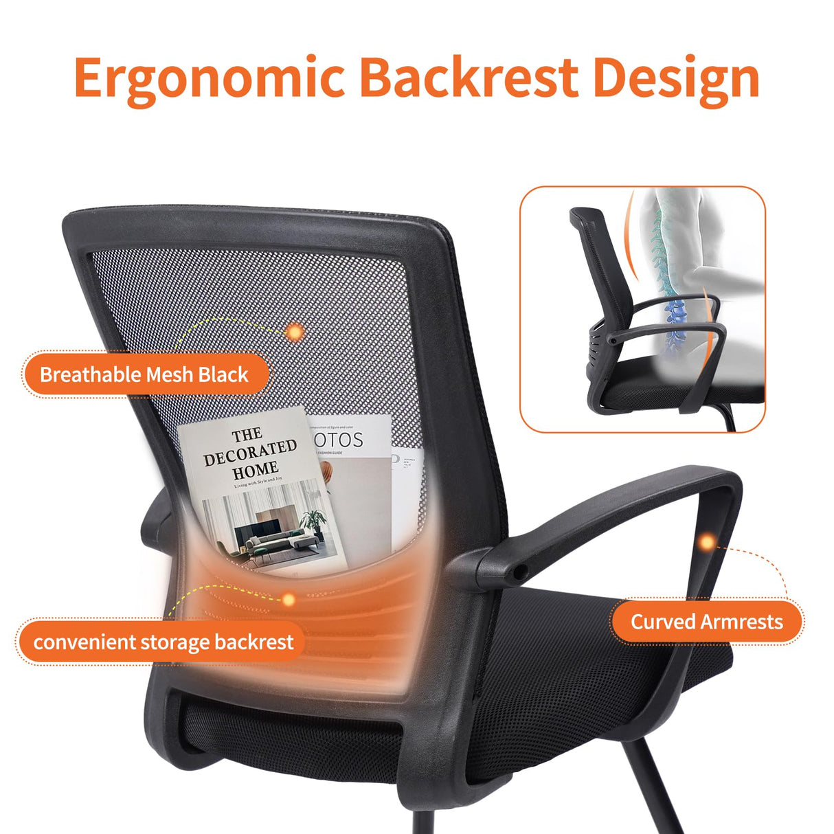 Waiting Room Guest Chairs Set of 1, Mesh Back Arm Chair with Ergonomic Lumbar Support