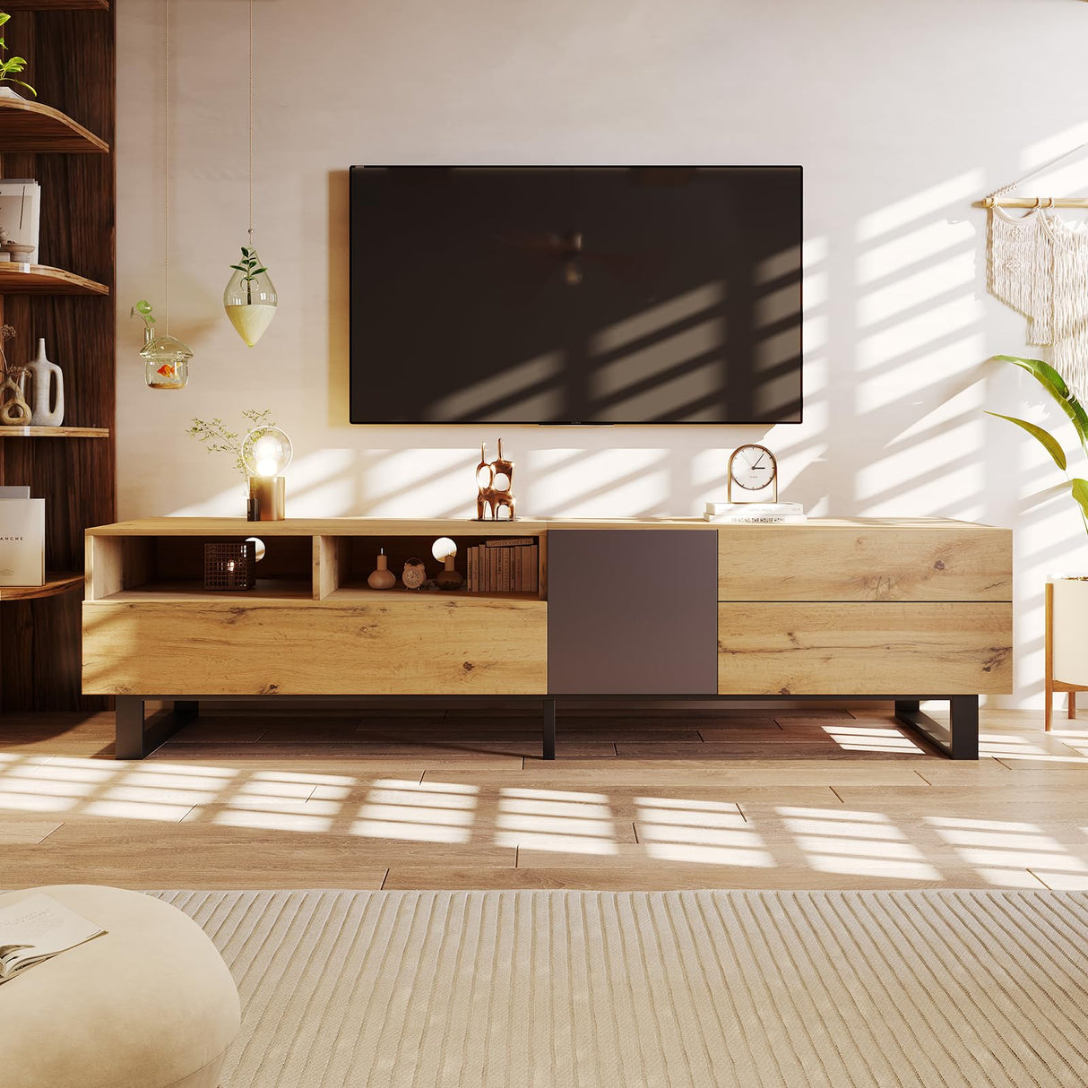 Modern TV Stand for 80'' TV, 70.9" Entertainment Center with Storage & Drawers