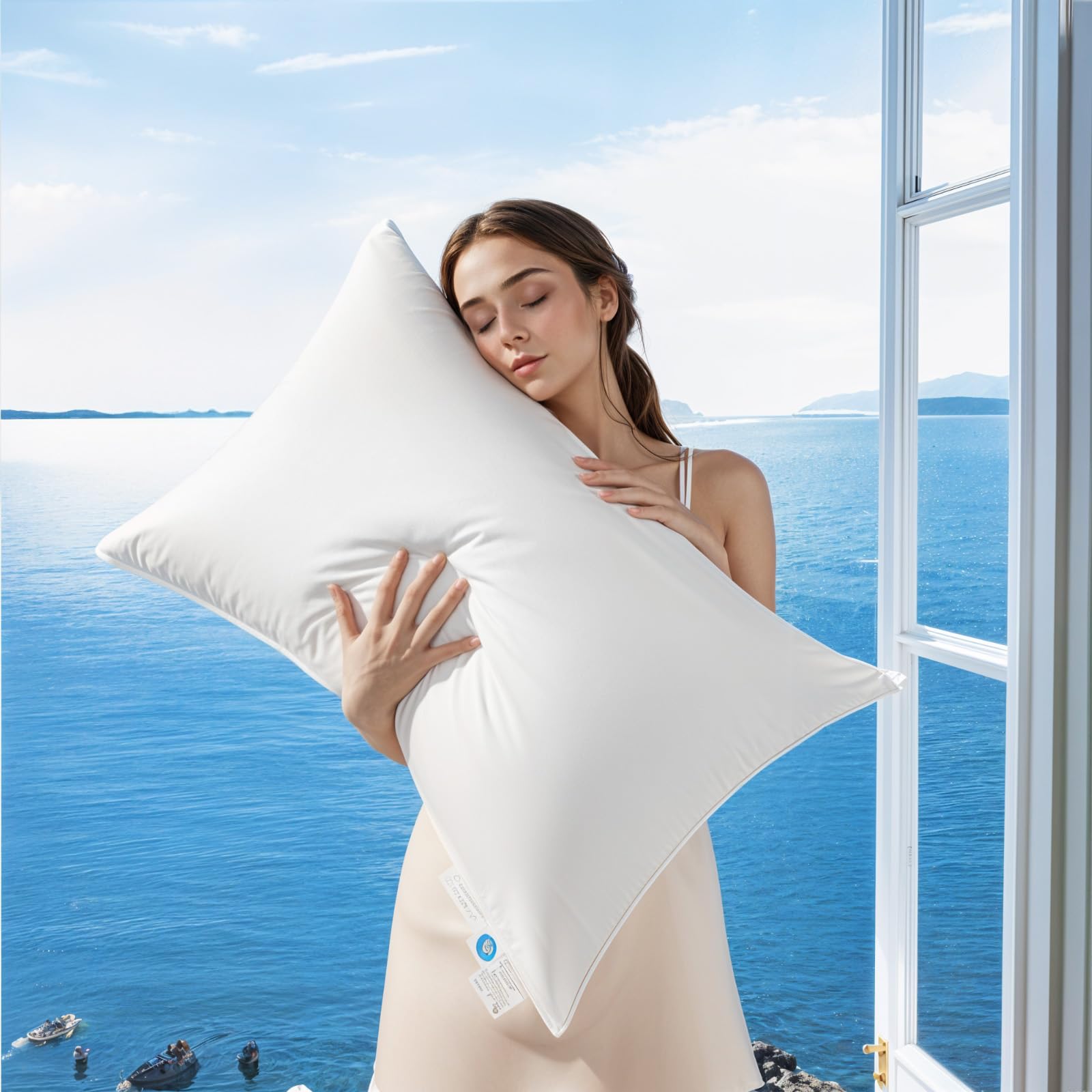 AiAngu Canadian Luxury Goose Down Pillow Queen Size - 900 Fill Power, 100% Cotton with Teflon Shell- Ultra Comfort Sleep Pillows - Bed Pillows for Back, Stomach, Side Sleeper(White,Queen(Pack of 1))