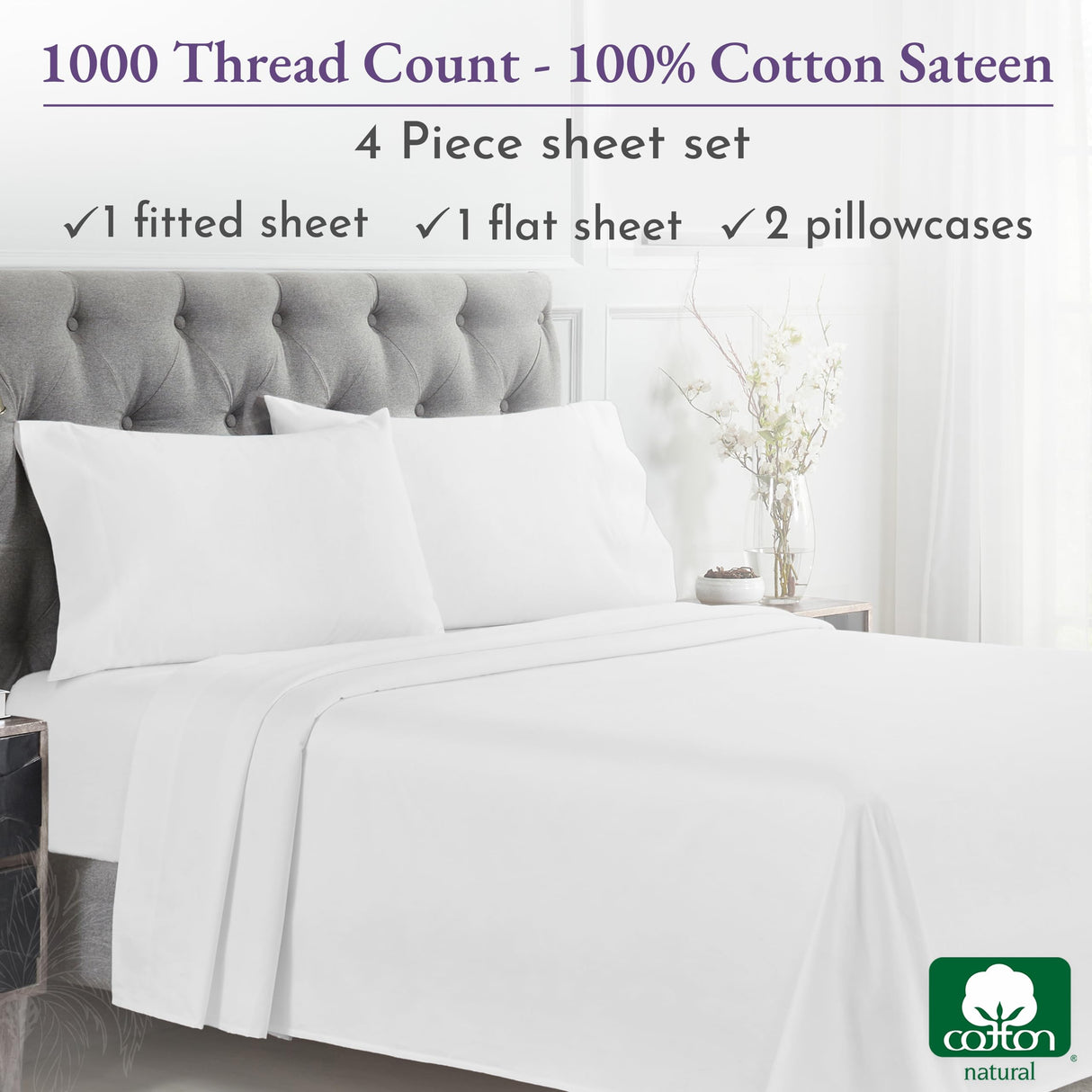 1000 Thread Count Cal King Cotton Sheets Set, Winner Architectural Digest Best Sheet