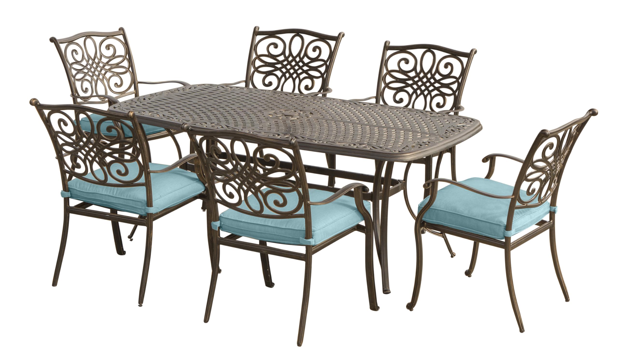 Traditions Seven Piece Aluminum Framed Polyester Outdoor Dining Set - Blue