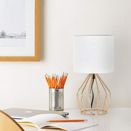 Gold Table Lamp - Modern Style Desk Lamp with Hollowed Out Base Linen Fabric Shade,