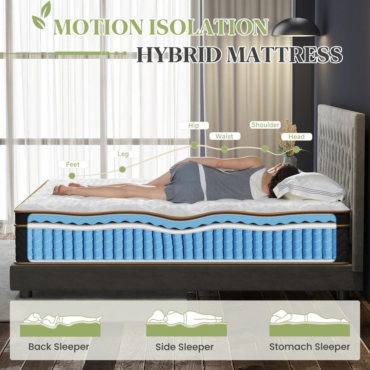 Queen Mattress, 14 Inch Hybrid Mattress with Gel Memory Foam