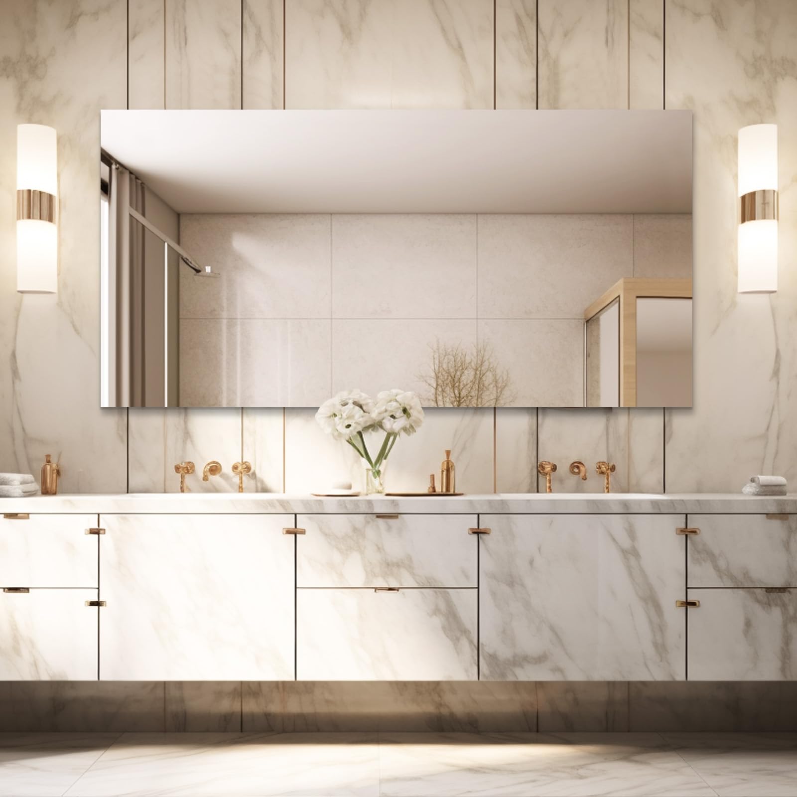 Large Mirror 60" x 28", Modern Rectangle Bathroom Mirror with Frameless Polished Edge