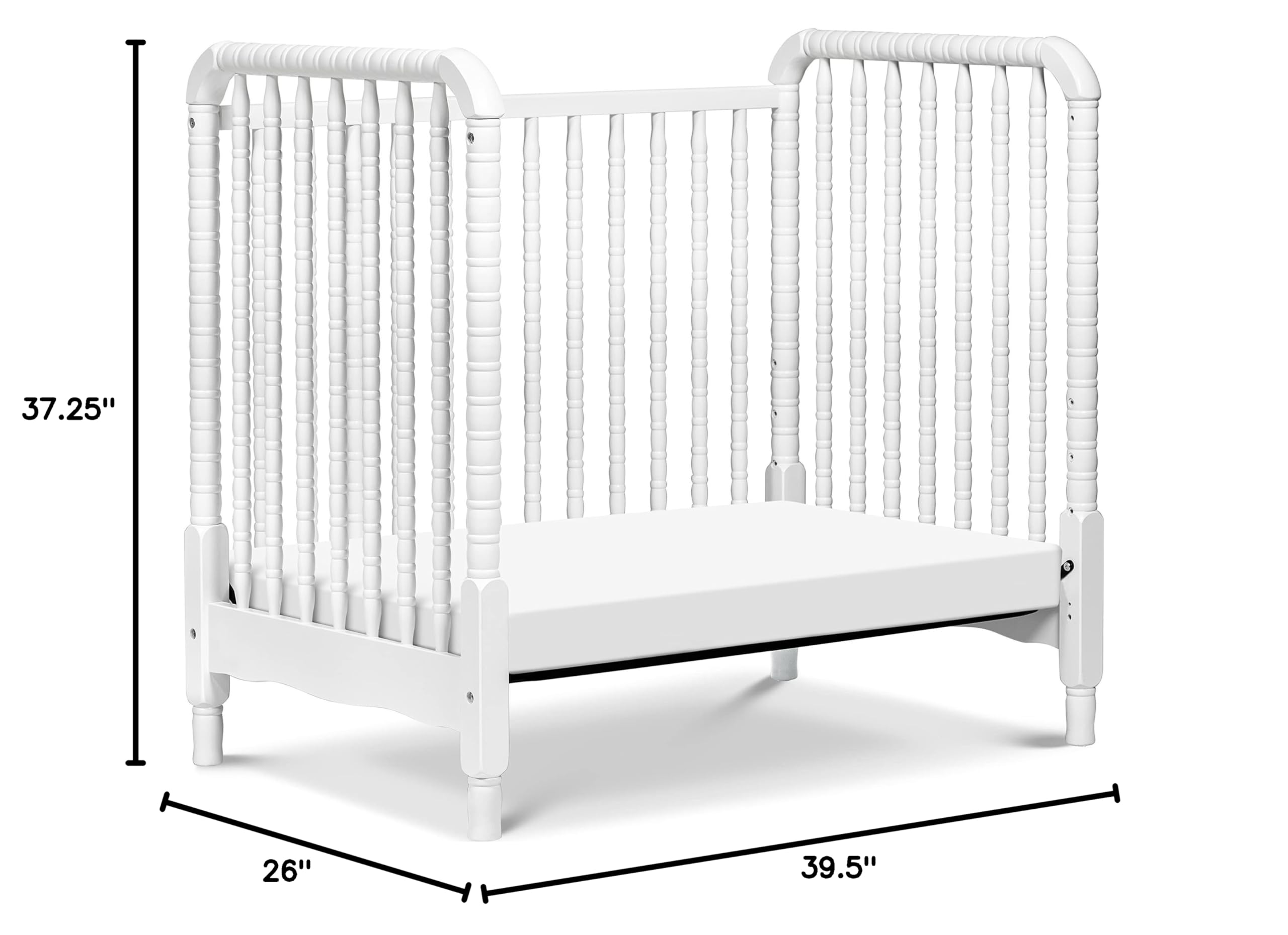 Lind 3-in-1 Convertible Mini Crib in White, Removable Wheels, Greenguard Gold Certified