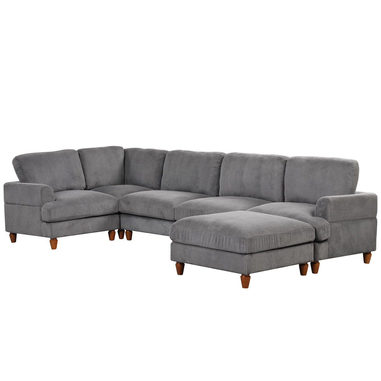 Corduroy Fabric Couch with Ottoman, L Shaped Sectional Sofa, 98" L Modular Corner