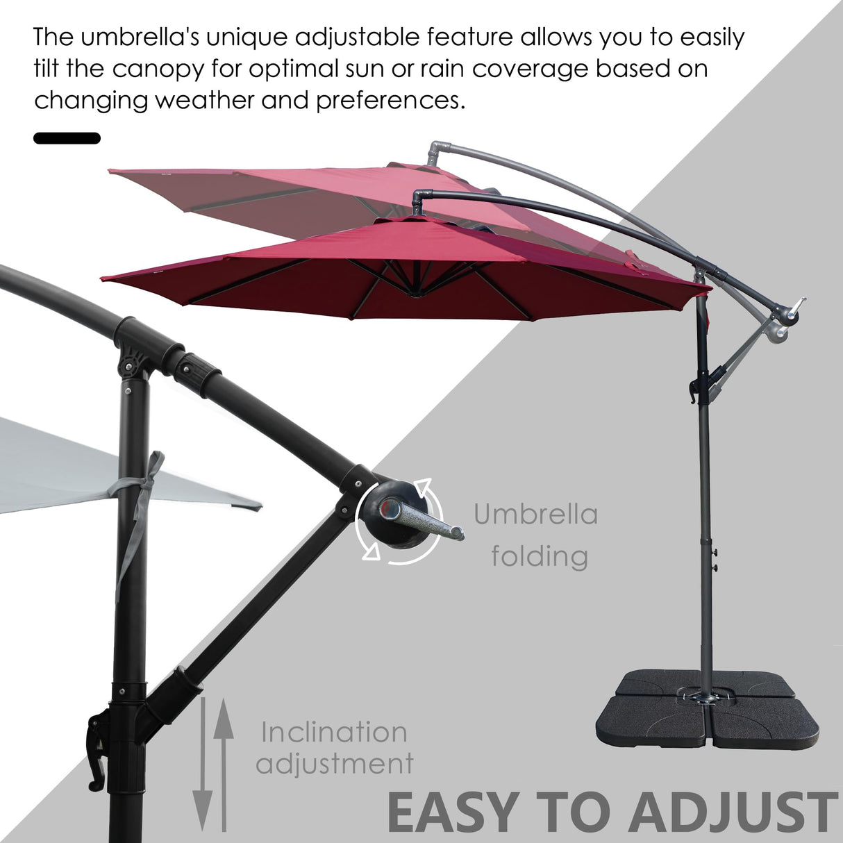 Large Outdoor Patio Umbrella with Base, Offset Cantilever Hanging Market Style