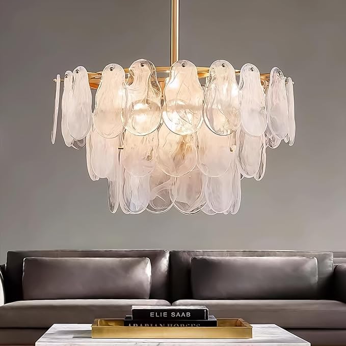 24in Gold Crystal Chandelier Modern Pendant Lighting 6-Light Round Crystal Chandeliers