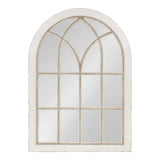 NIkoletta Large Classic Wood Windowpane Arch Mirror, 31x44, Distressed Coastal White