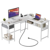 L Shaped Desk with Power Outlets, Computer Desk with Drawer, Reversible Corner Desk